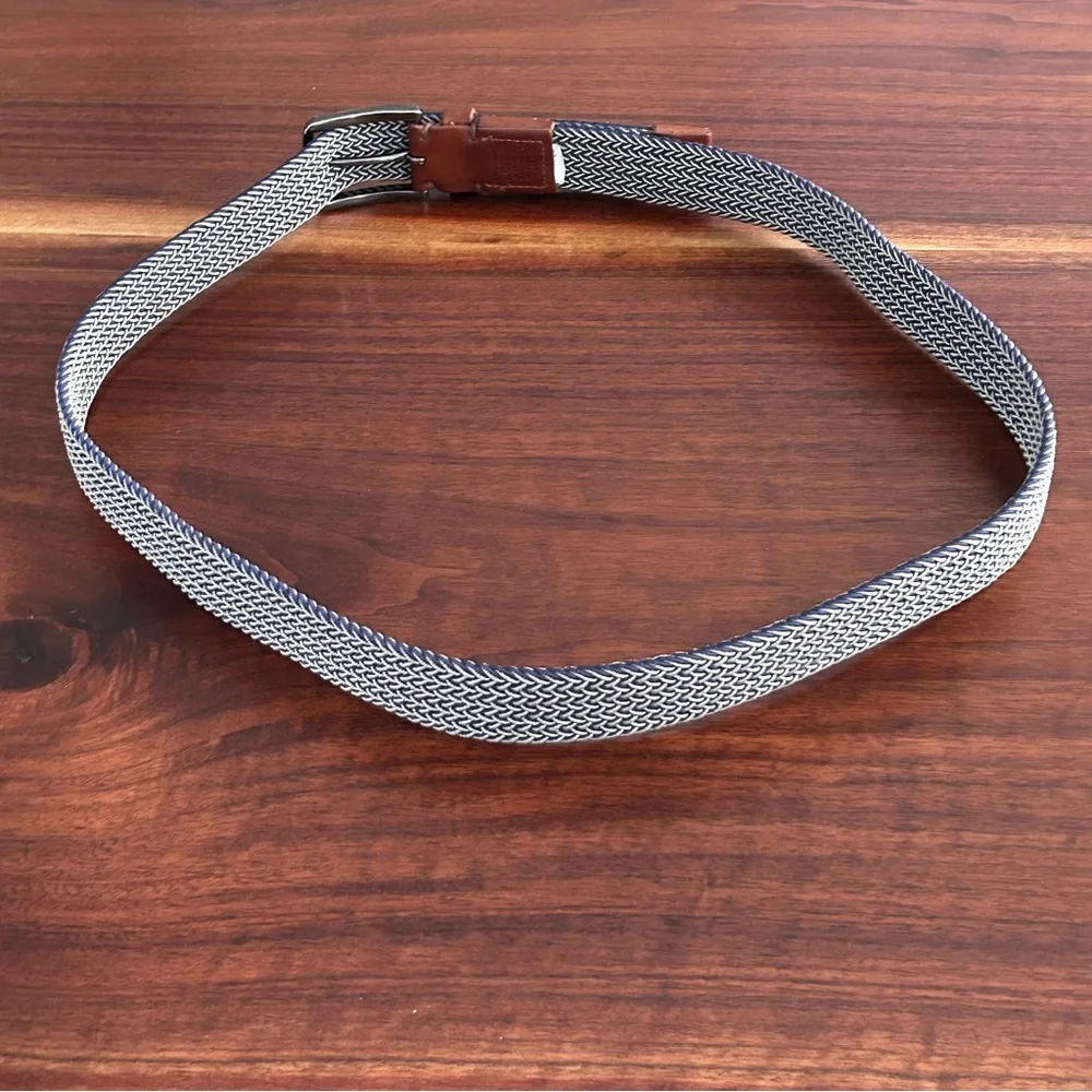 Tommy Bahama Navy & Tan Woven Belt Leather Trim Size L/XL
